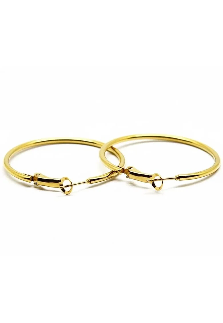 Cercei aurii, stil hoop, rotunzi, din otel inoxidabil, suflati cu aur 18k, Selena C4, 7 cm