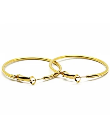 Cercei aurii, stil hoop, rotunzi, din otel inoxidabil, suflati cu aur 18k, Selena C4, 7 cm