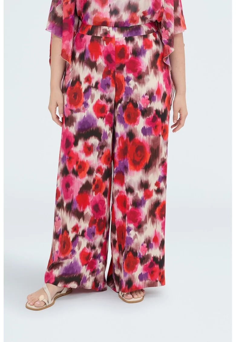Pantaloni cu croiala ampla si imprimeu floral, Multicolor