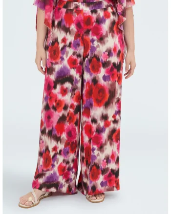 Pantaloni cu croiala ampla si imprimeu floral, Multicolor