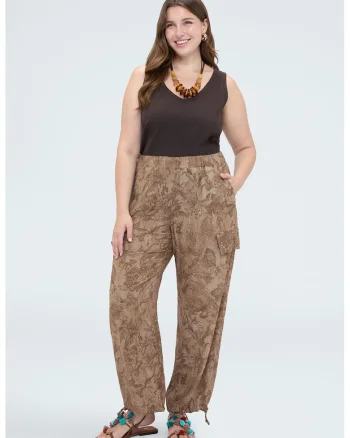 Pantaloni cargo cu imprimeu floral, Maro camel