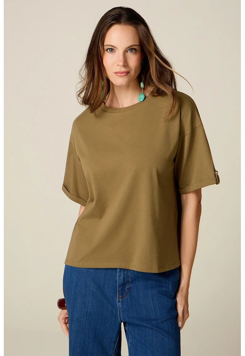 Tricou supradimensionat cu model uni, Verde masliniu