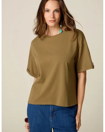 Tricou supradimensionat cu model uni, Verde masliniu
