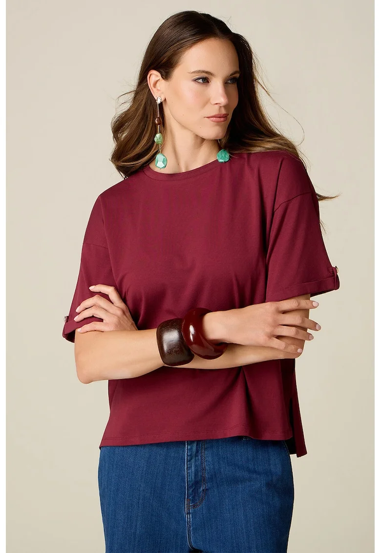 Tricou supradimensionat cu model uni, Visiniu
