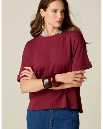 Tricou supradimensionat cu model uni, Visiniu