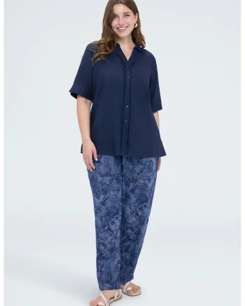 Pantaloni conici cu imprimeu flroal, Albastru