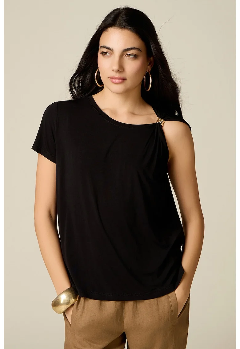 Tricou uni cu detaliu metalic pe maneci, Negru