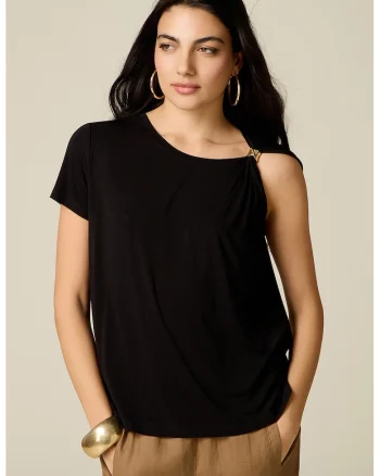 Tricou uni cu detaliu metalic pe maneci, Negru