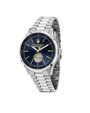Ceas barbatesc  Sorpasso, mecanism automatic, carcasa 42mm, curea argintie, cadran albastru