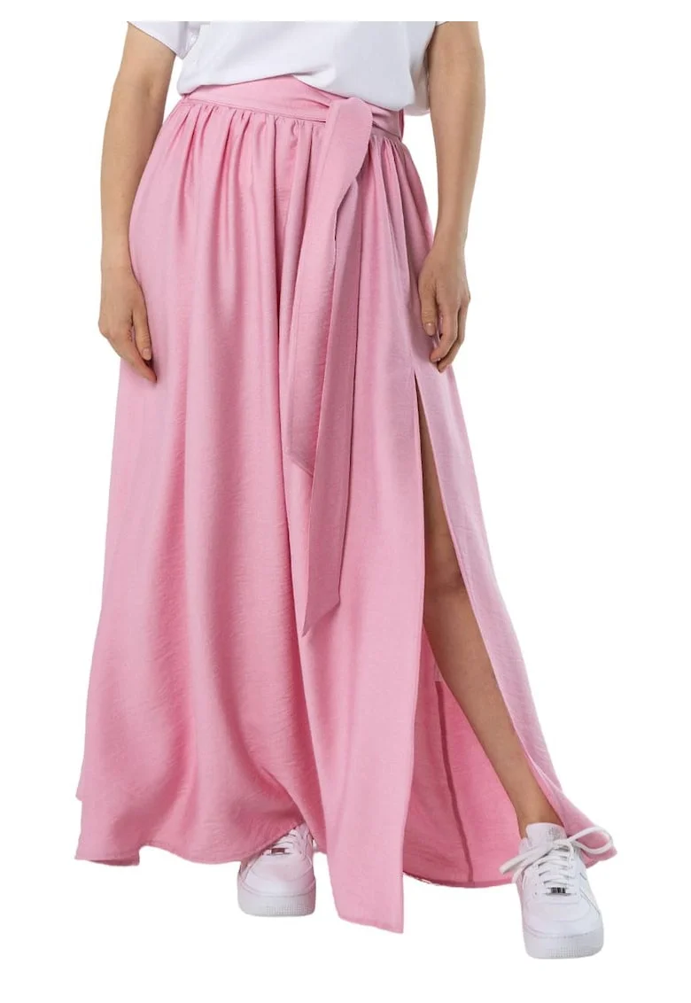 Fusta neagra maxi cu fanta, cordon in talie si elastic la spate,, Roz