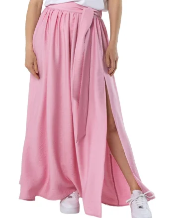 Fusta neagra maxi cu fanta, cordon in talie si elastic la spate,, Roz