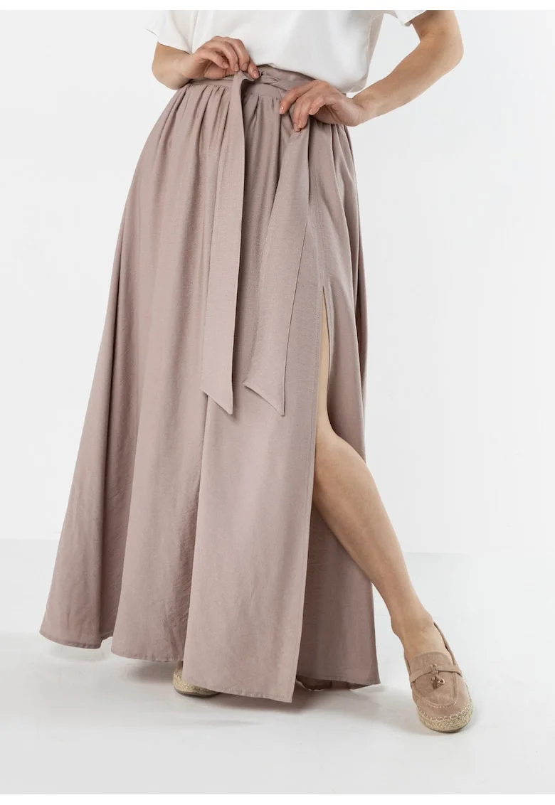 Fusta neagra maxi cu fanta, cordon in talie si elastic la spate,, Bej deschis