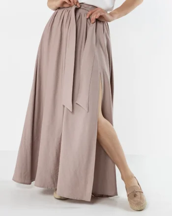 Fusta neagra maxi cu fanta, cordon in talie si elastic la spate,, Bej deschis