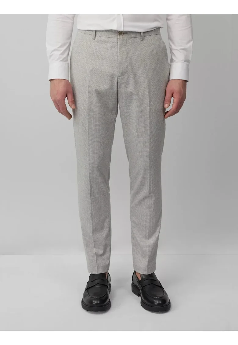 Pantaloni costum barbati, cu talie medie si croiala Slim fit, Gri deschis,