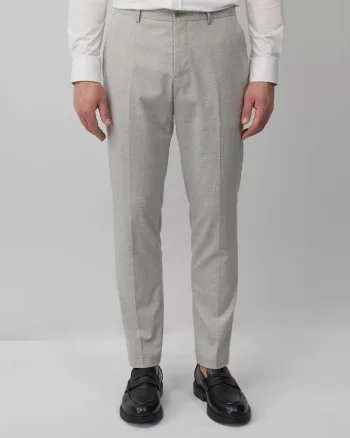 Pantaloni costum barbati, cu talie medie si croiala Slim fit, Gri deschis,