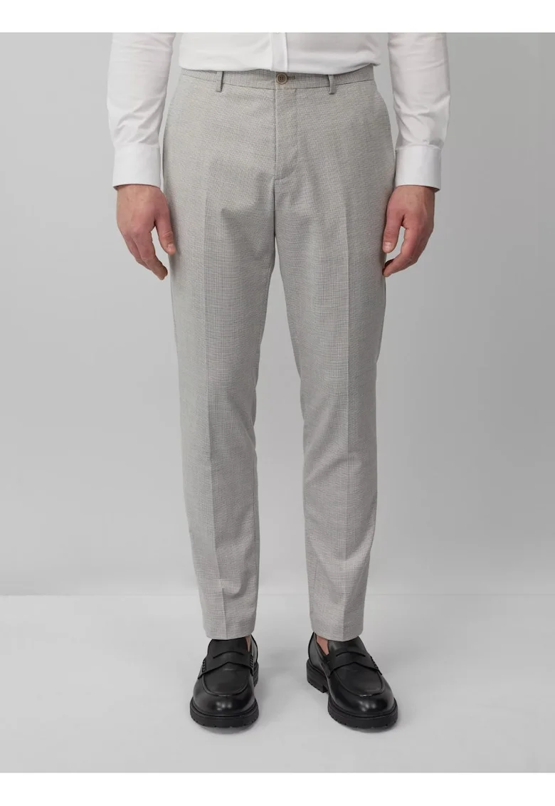 Pantaloni costum barbati, cu talie medie si croiala Slim fit, Gri deschis,