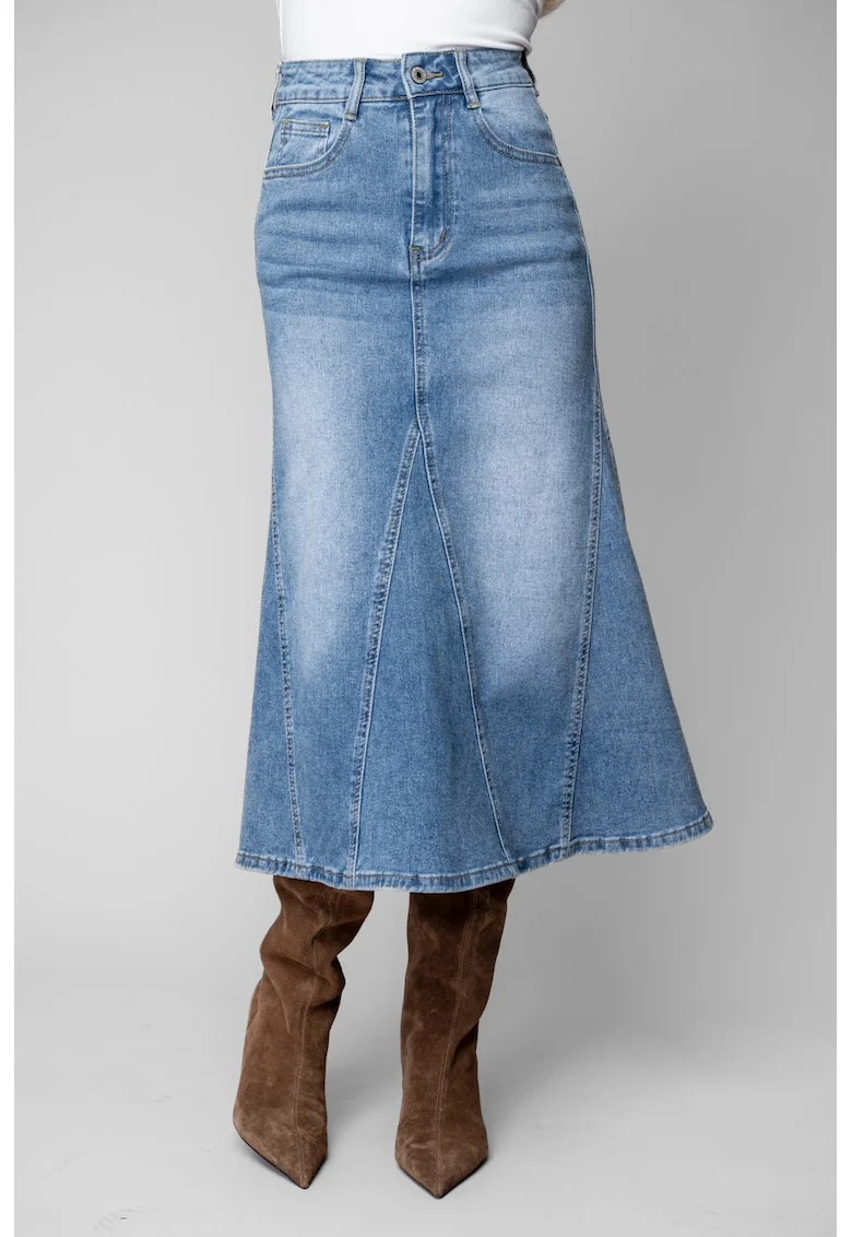 Fusta Midi elastica din denim Blue 20306, BLUE