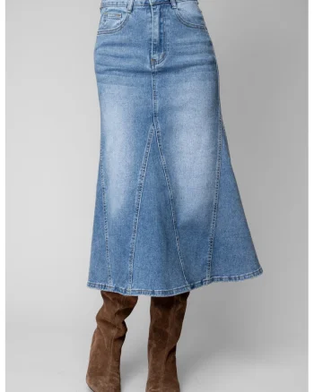 Fusta Midi elastica din denim Blue 20306, BLUE