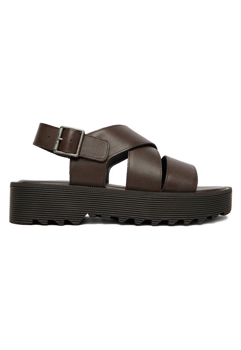 Sandale dama,  catarama, piele naturala, maro,