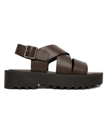 Sandale dama,  catarama, piele naturala, maro,