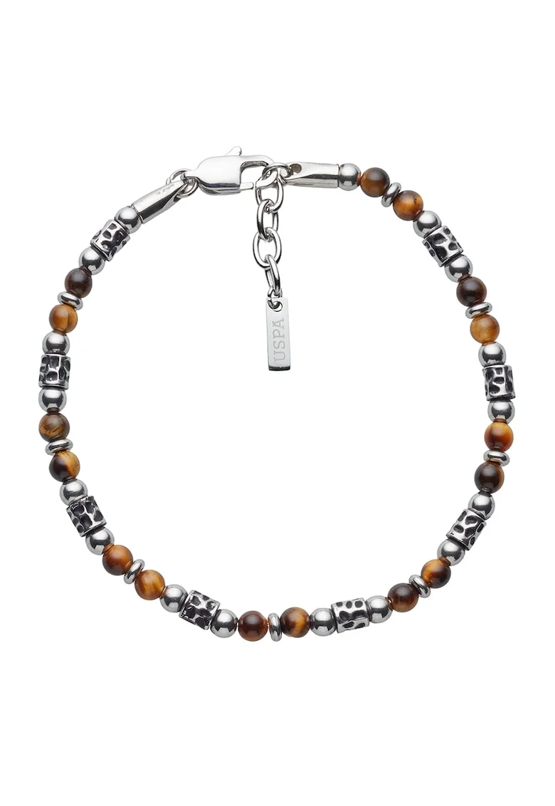 Bratara de otel inoxidabil decorata cu tiger eye, Maro/Argintiu