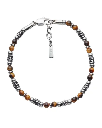 Bratara de otel inoxidabil decorata cu tiger eye, Maro/Argintiu
