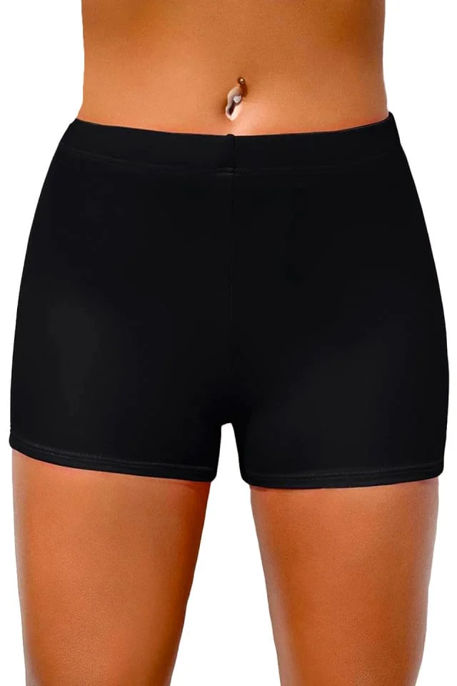 Slip de baie dama Ozi, de tip boxeri cu talie inalta, Negru