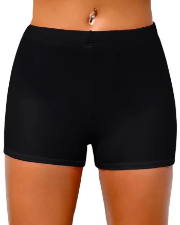 Slip de baie dama Ozi, de tip boxeri cu talie inalta, Negru
