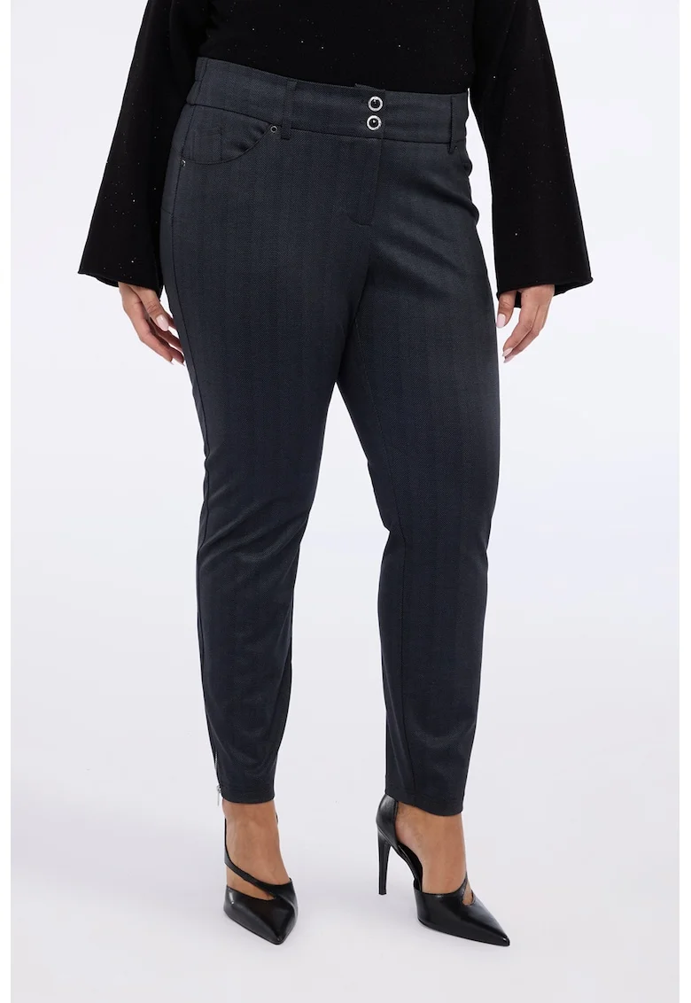 Pantaloni slim fit cu dungi si fermoar, Gri
