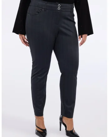 Pantaloni slim fit cu dungi si fermoar, Gri