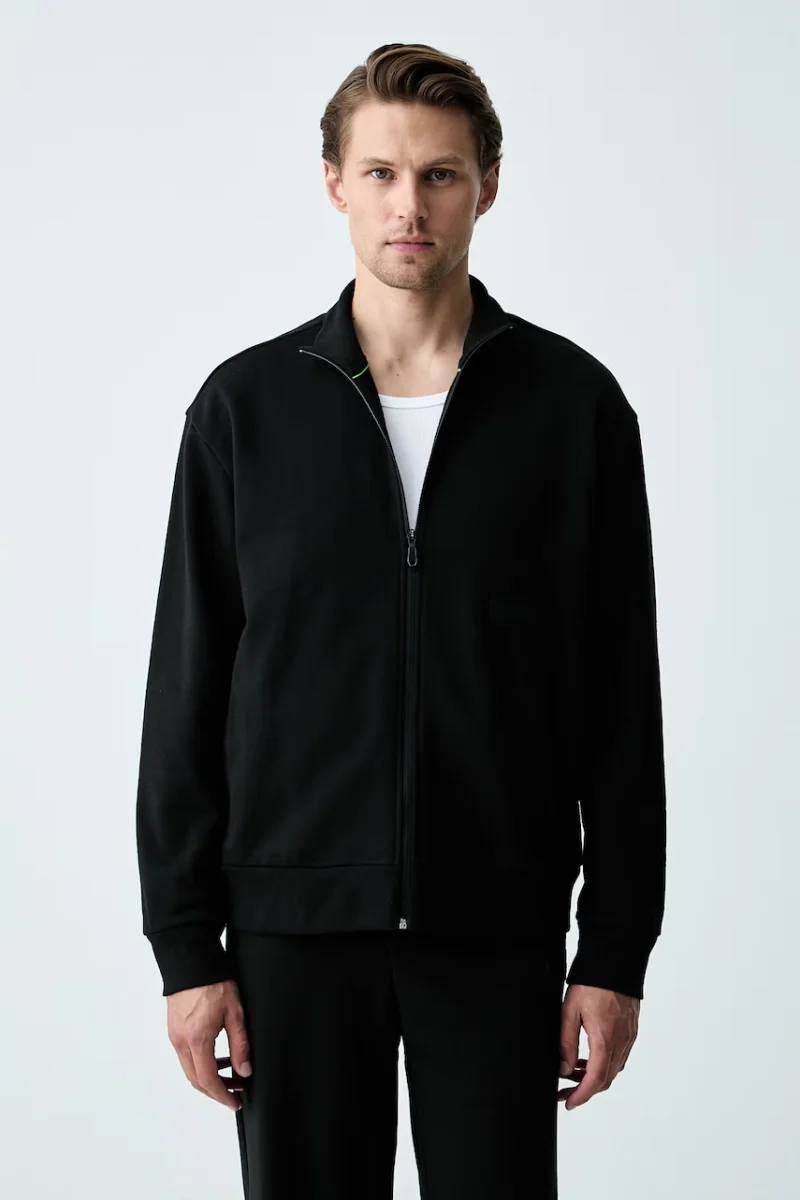 BOSS Green hanorac cu fermoar pentru bărbați cu bumbac SW_Collar Full Zip