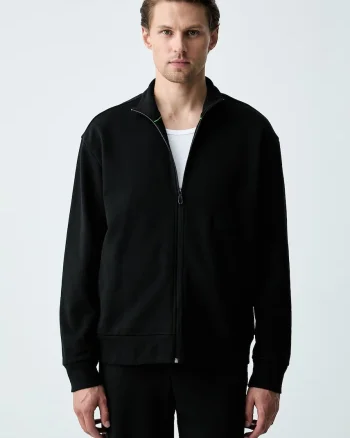 BOSS Green hanorac cu fermoar pentru bărbați cu bumbac SW_Collar Full Zip