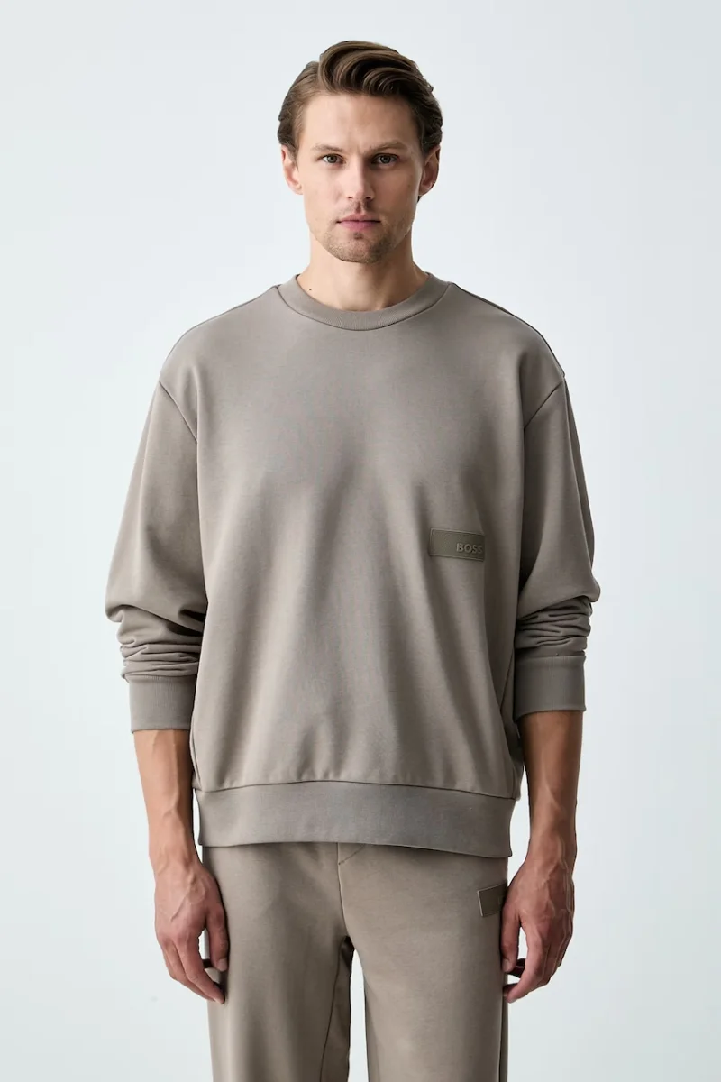 BOSS Green hanorac pentru bărbați, cu bumbac SW_Crewneck