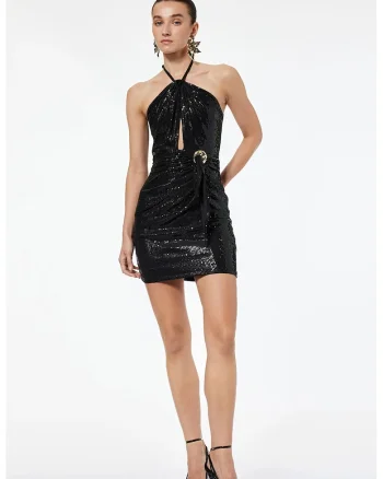 Rochie mini cu paiete si decupaj, Negru