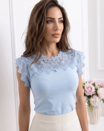 Top din bumbac elastic cu dantel...