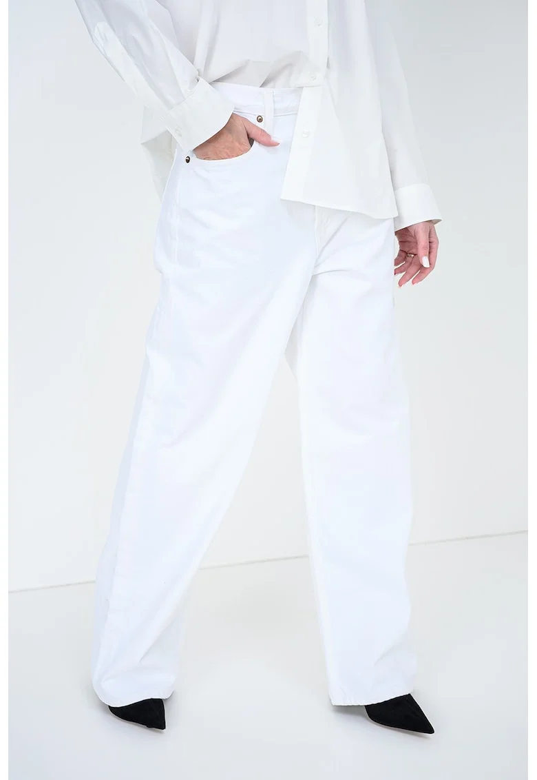 Blugi relaxed fit cu talie inalta Low, Alb