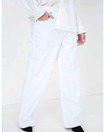 Blugi relaxed fit cu talie inalta Low, Alb