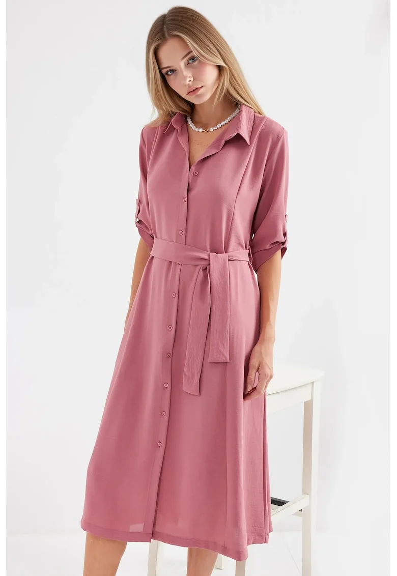 Rochie  cu camasa Roz Paduros, Roz