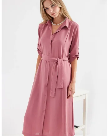 Rochie  cu camasa Roz Paduros, Roz