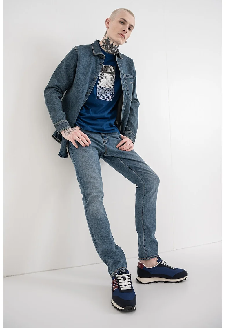 Camasa de denim cu buzunar pe piept, Albastru melange