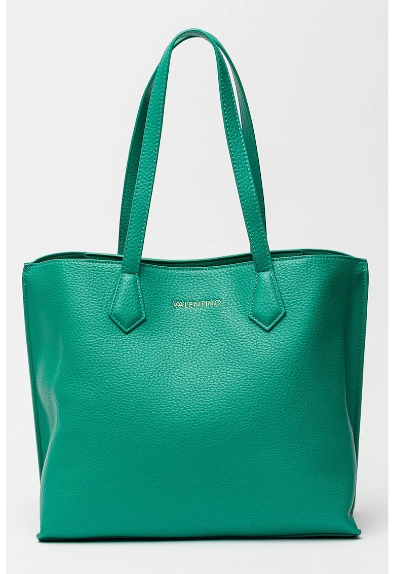 Geanta shopper de piele ecologica cu barete ajustabile de umar, Verde aquamarin