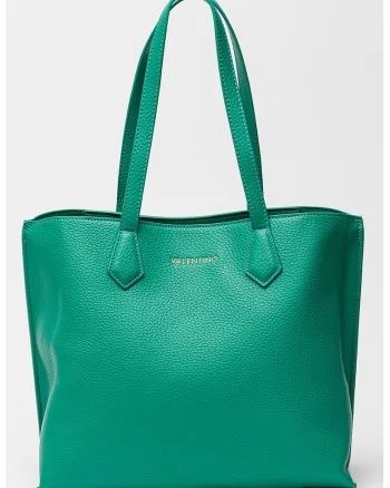 Geanta shopper de piele ecologica cu barete ajustabile de umar, Verde aquamarin