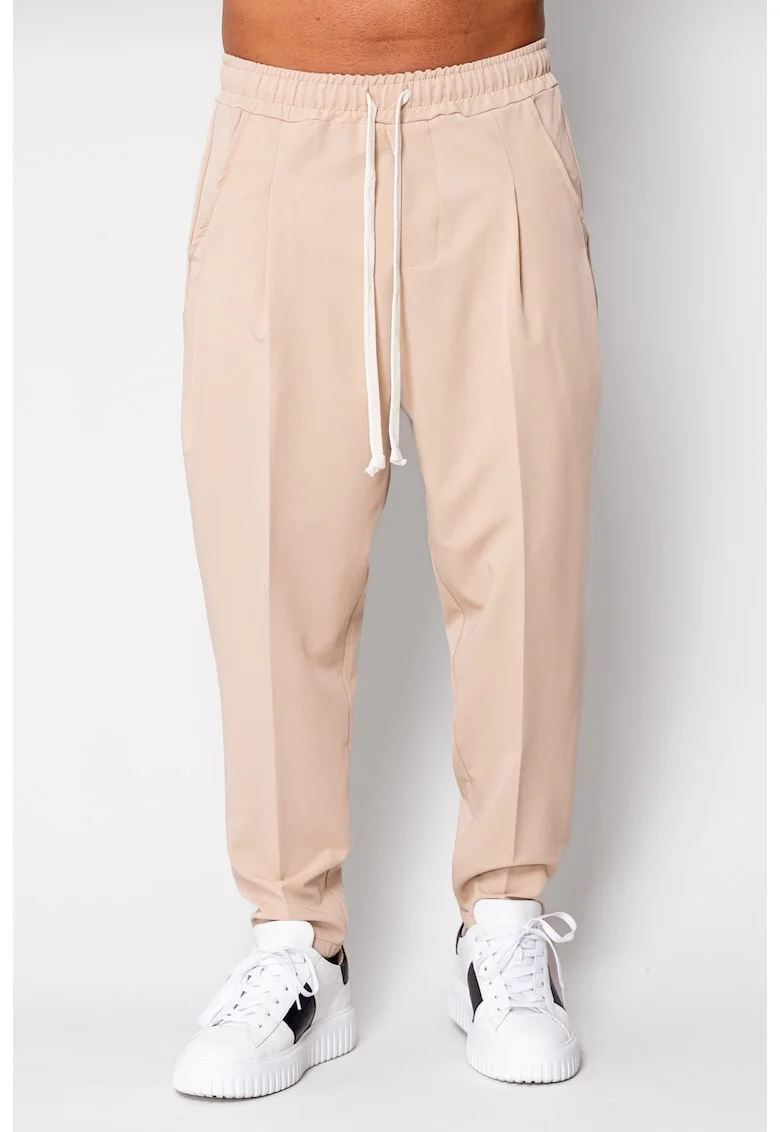 Pantalon lung larg cu snur Beige 19577, Bej