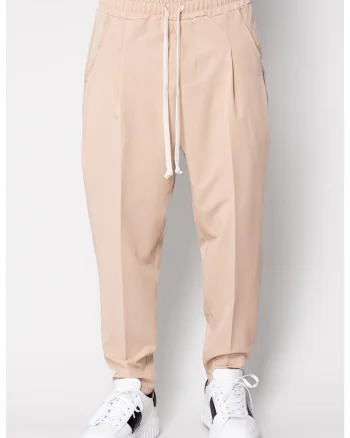 Pantalon lung larg cu snur Beige 19577, Bej