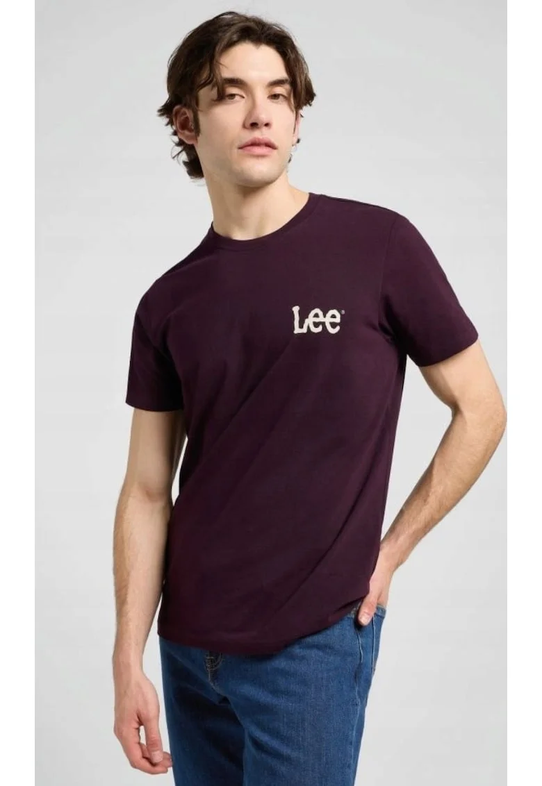 Tricou barbati  Medium Wobbly Lee, regular fit, bumbac 100%, burgund cu logo alb