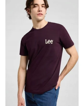 Tricou barbati  Medium Wobbly Lee, regular fit, bumbac 100%, burgund cu logo alb