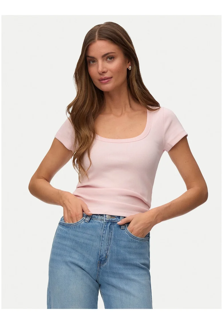 Tricou dama,  roz, din bumbac organic, croiala regular fit