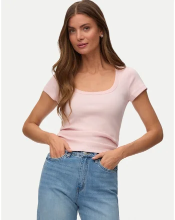 Tricou dama,  roz, din bumbac organic, croiala regular fit