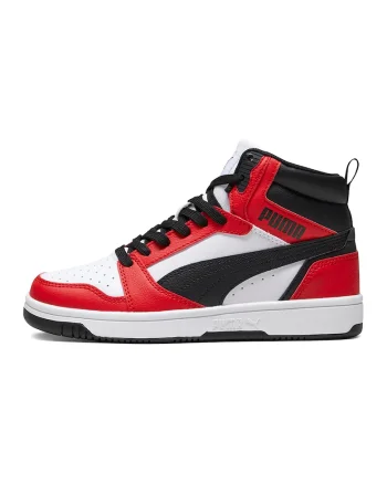 Pantofi sport Rebound V6 mid-cut din piele ecologica, Rosu/Alb/Negru