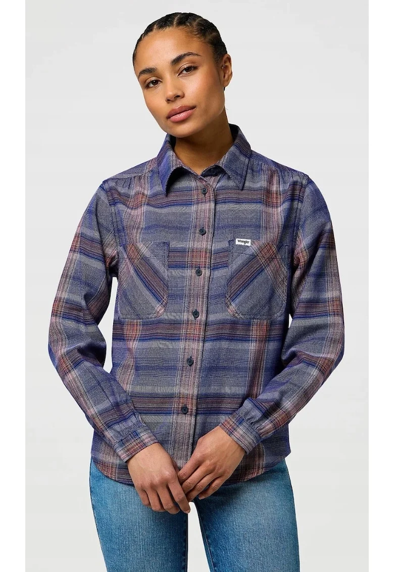 Camasa dama,  model Western, regular fit, carouri, bumbac, Albastru